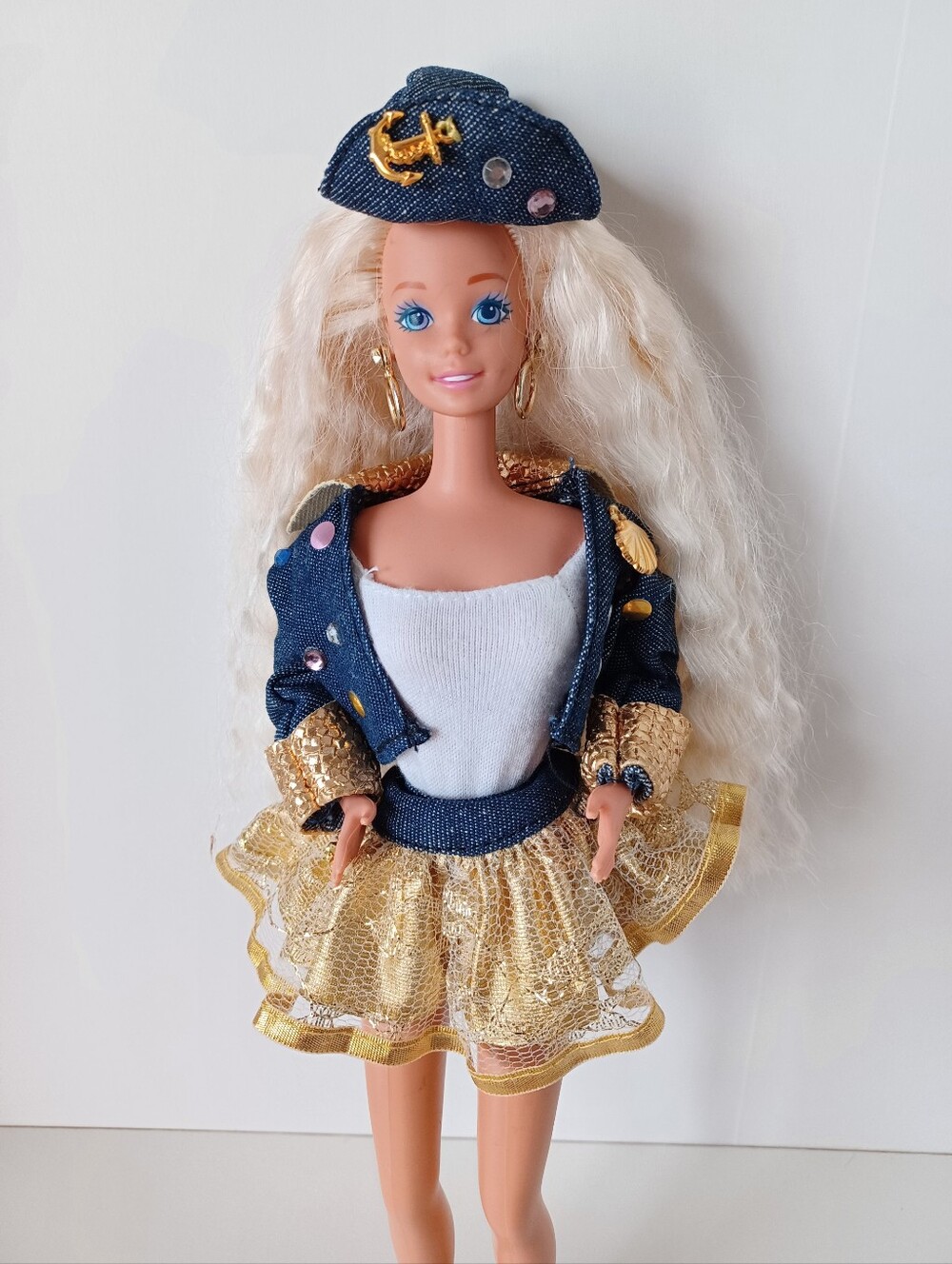 Vintage 1994 Barbie Fashion Doll Denim Gold Multicolor Outfit Toy Collectible